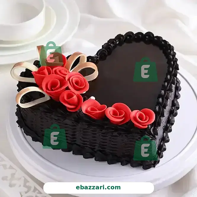Heart Shape ChocoTruffle Cake With Fondant Roses