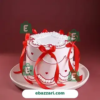 Red Hearts N Ribbon Cake