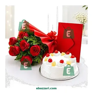 Red Roses Cake and Greeting Card