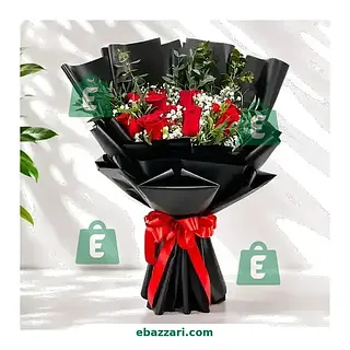 Black Wrap Red Rose Bouquet