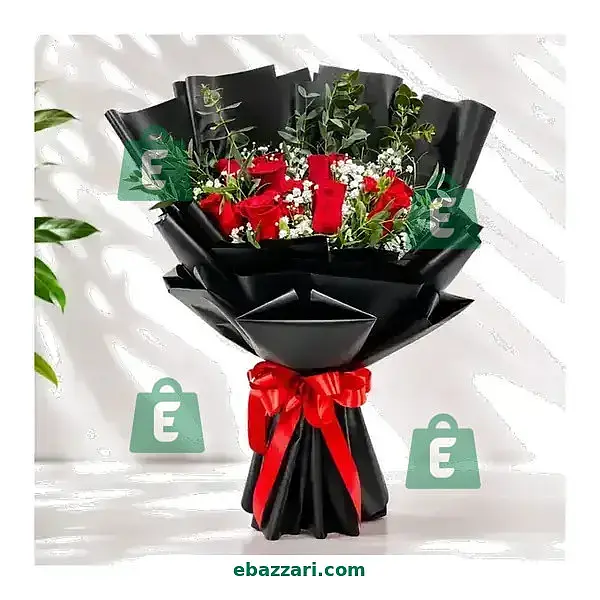 Black Wrap Red Rose Bouquet
